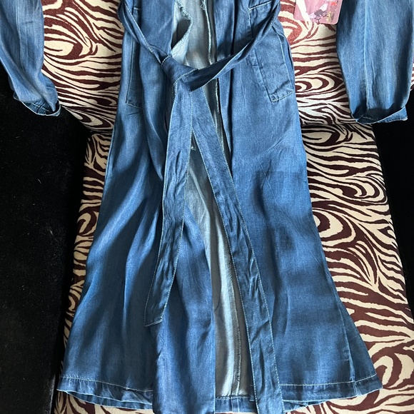 NWT Chambray Denim Blue BELTED Trench Coat Duster S Utility Cargo IN STYLE CHIC - Picture 8 of 12